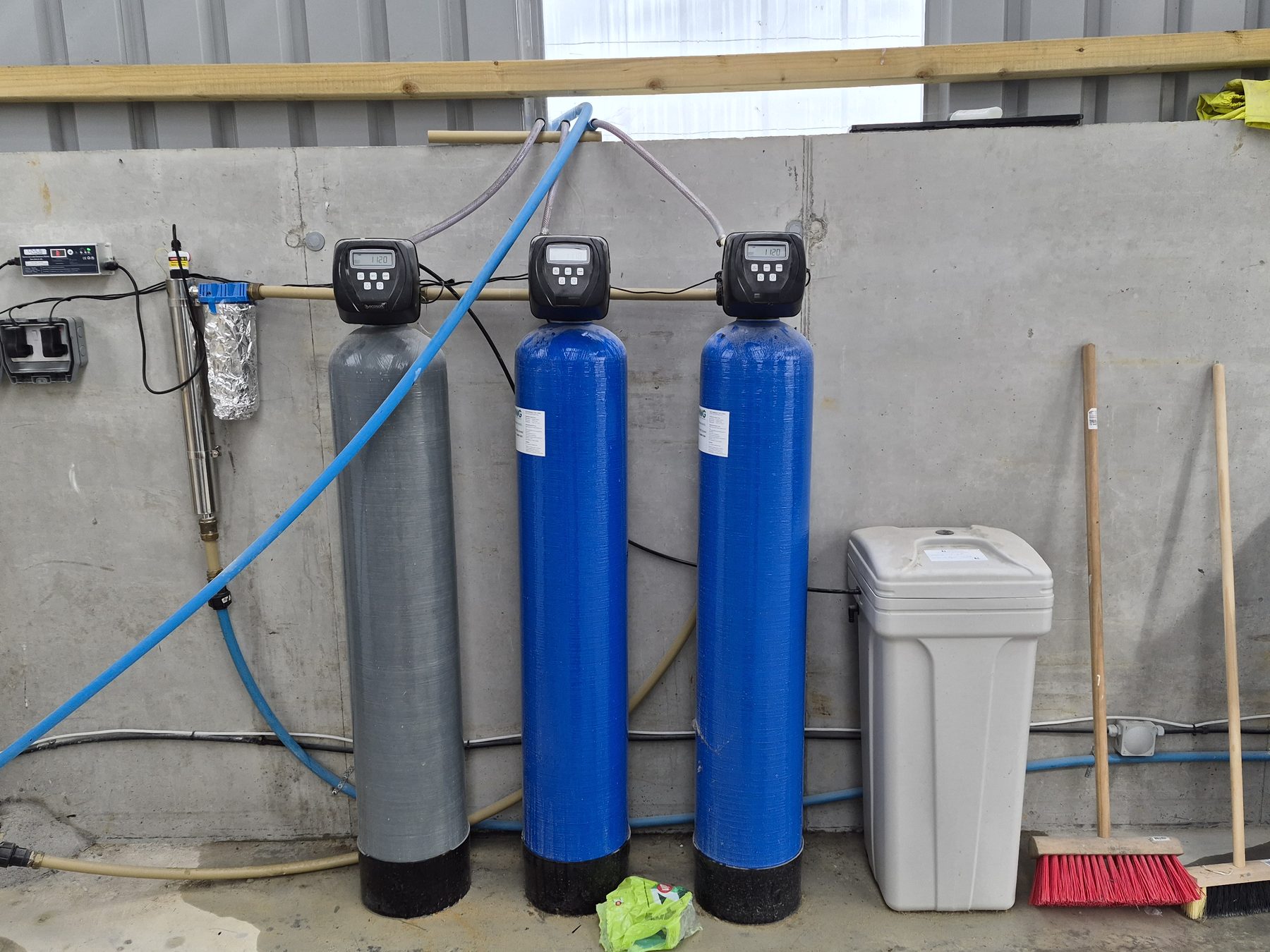 Whole-home iron filtration tanks installed on an Irish water supply